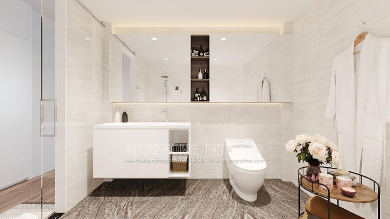 Thiết kế phòng tắm với tông màu trắng chủ đạo tạo cảm giác thoáng mát Thiết kế phòng tắm nhà phố