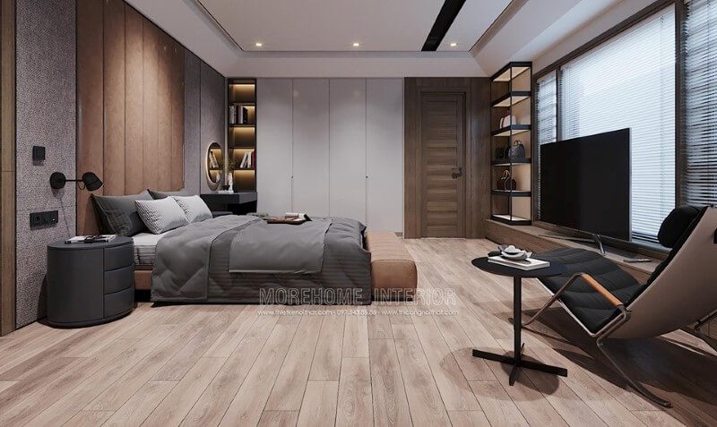 Giường ngủ thiết kế đẹpsang trọng bọc nỉ cao cấp với tông màu nâu sáng mang đến sự hoàn mỹ cho không gian nội thất
