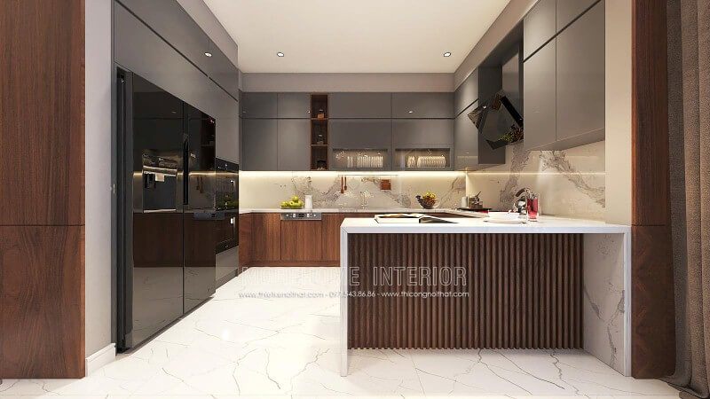 Tủ bếp gỗ công nghiệp đẹp sang trọng cho phòng bếp chung cư, nhà phố, biệt thự hiện đại.