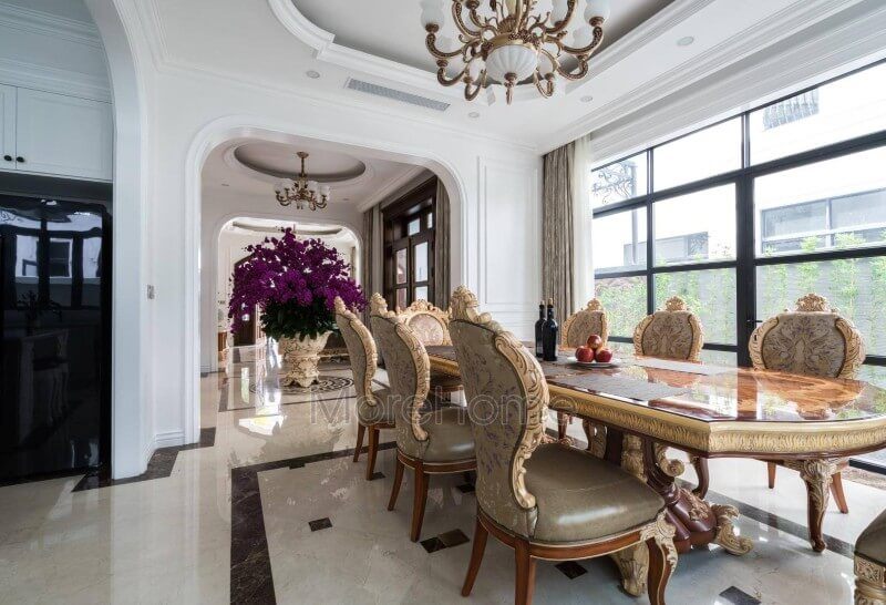 Công việc thi công nội thất phòng ăn đẹp cao cấp cho biệt thự Vinhomes imperia Hải Phòng đã được thực hiện.